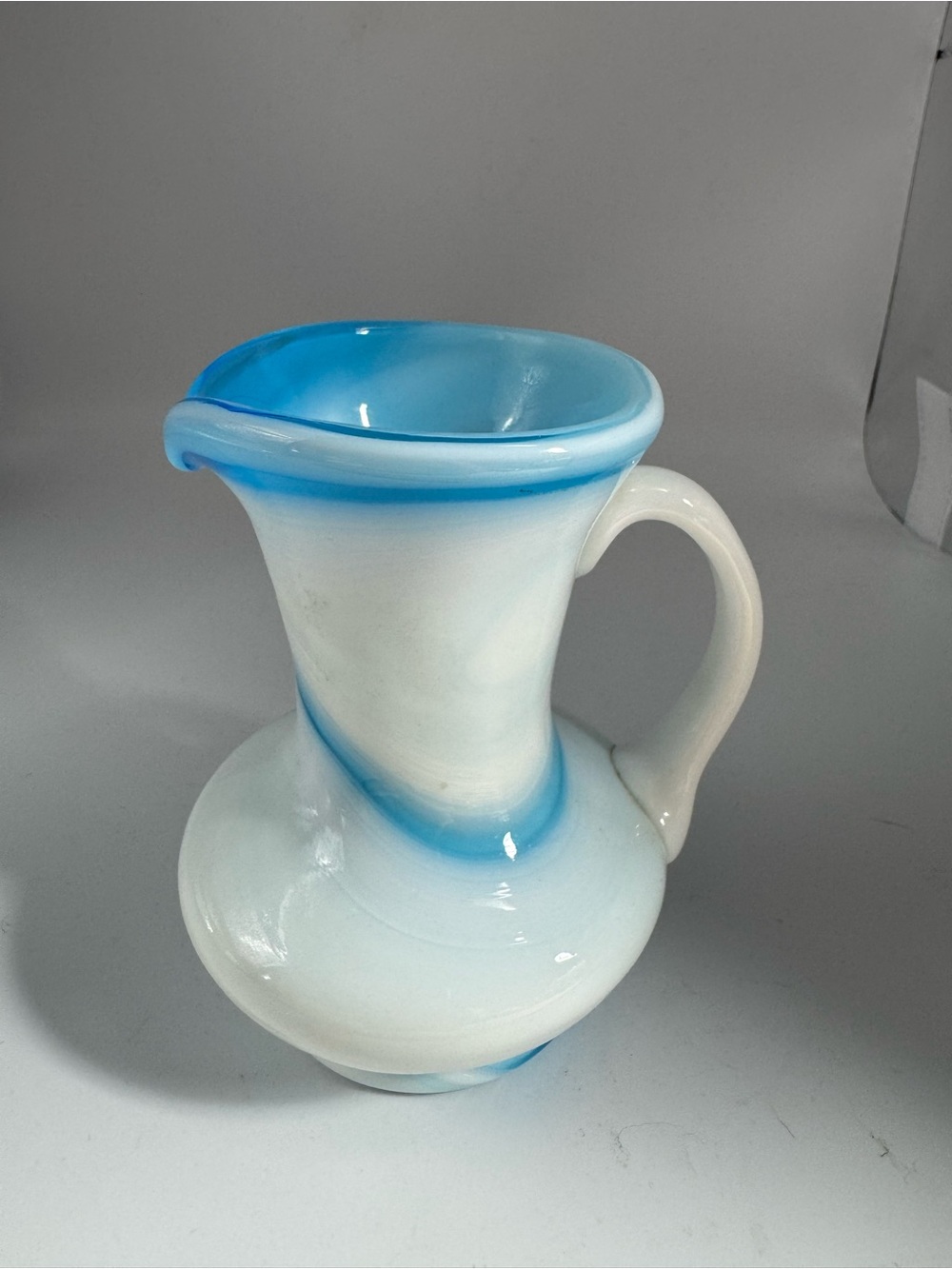Vintage Blue and White Slag Glass Mini Pitcher/Creamer